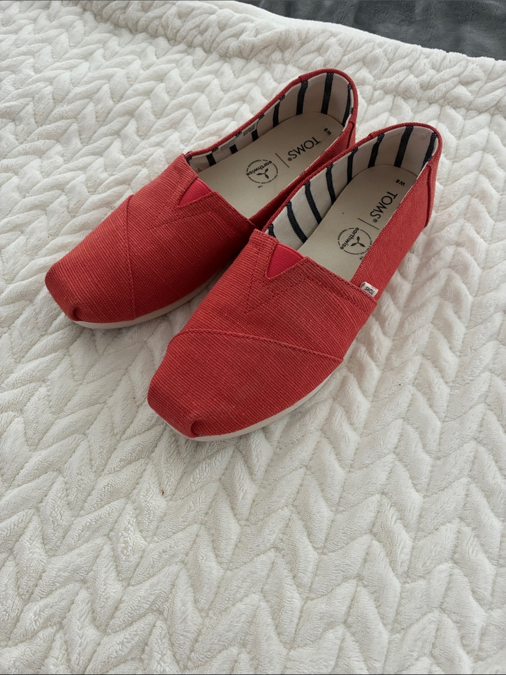 Toms Orange Canvas Slip-On with navy Striped Lining